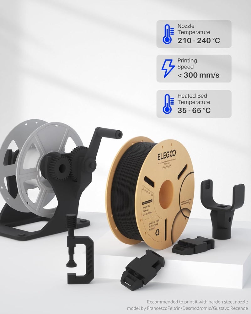 ELEGOO خيوط PLA من ألياف الكربون 1.75 مم باللون الأسود 1 كجم، خيوط PLA-CF قوية لطابعة 3D بدقة أبعاد +/- 0.02 مم، بكرة كرتونية 1 كجم (2.2 رطل) تناسب معظم طابعات 3D FDM - Image 5